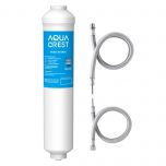 AQUACREST 5KDC Inline Water Filter for Under Sink, Refrigerator, Ice Maker, Stainless Steel Hose Direct Connect Fittings