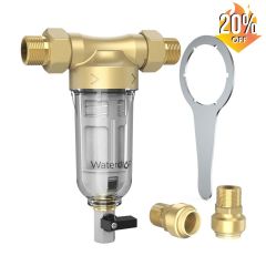 Waterdrop Reusable Whole House Spin Down Sediment Water Filter 50 Micron,1" MNPT + 3/4" FNPT + 3/4"MNPT, Dust, Sand,Traps Rust,  BPA Free, Heavy Duty 316L Molybdenum Alloy Build