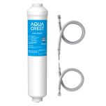 AQUACREST 5KDC Inline Water Filter for Under Sink, Refrigerator, Ice Maker, Stainless Steel Hose Direct Connect Fittings